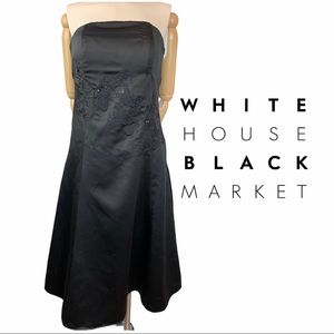 WHBM Strapless Satin Tea Length Cocktail Dress